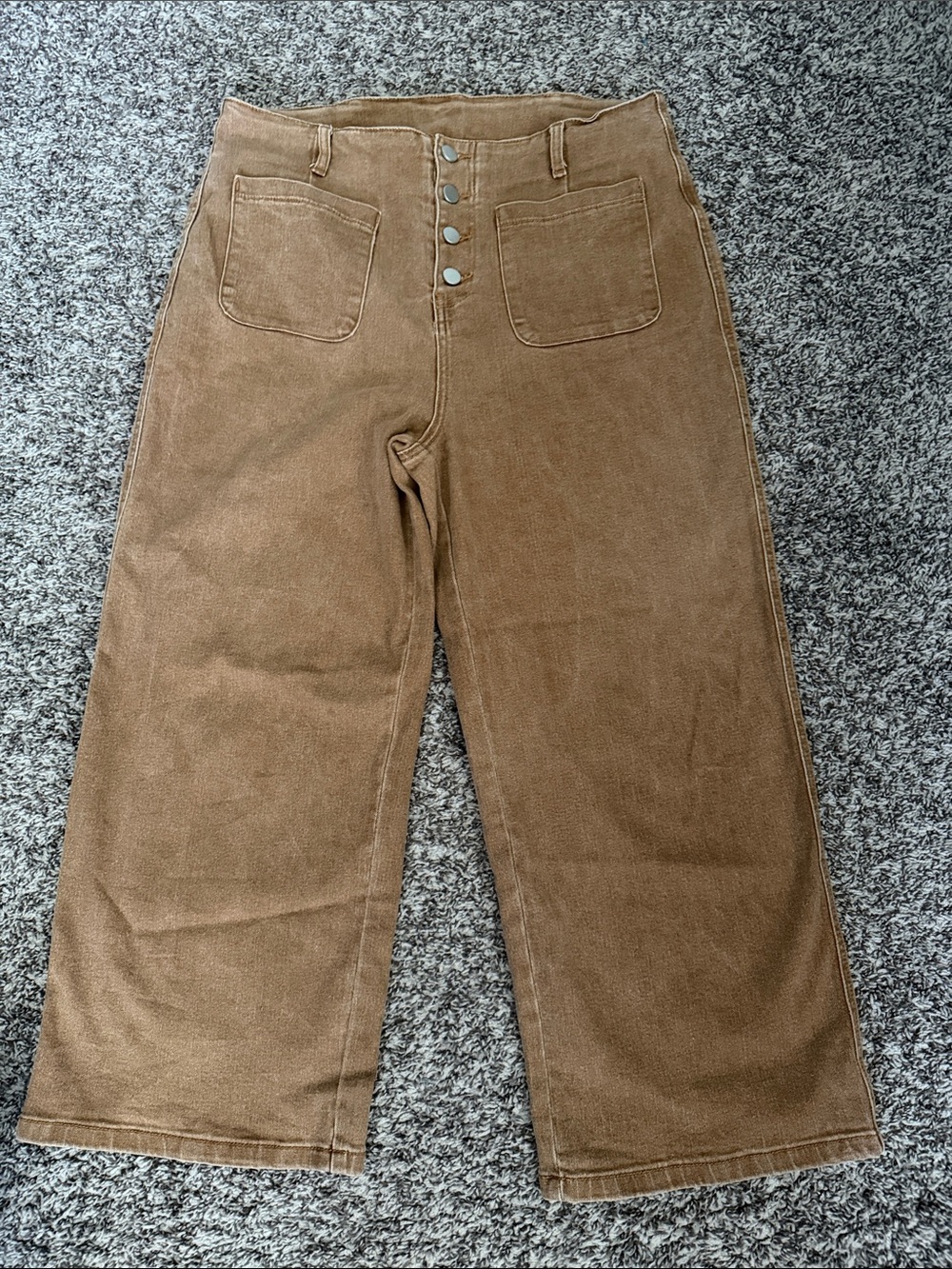 High-Rise Wide Leg Denim Cropped Pants in Brown